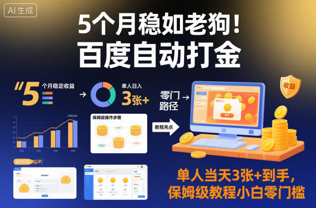 5个月稳如老狗！百度自动打金，单人当天3张+到手，保姆级教程小白零门槛【揭秘】-Ai创业网