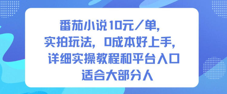 番茄小说10米每单，实拍玩法，0成本好上手，详细实操教程和平台入口适合大部分人-Ai创业网