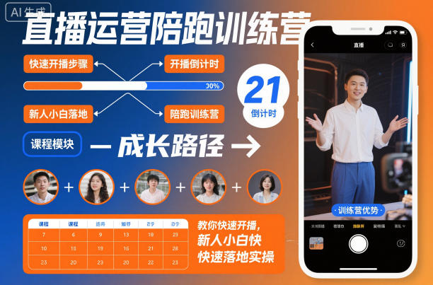 直播运营陪跑训练营，教你快速开播，新人小白快速落地实操-Ai创业网