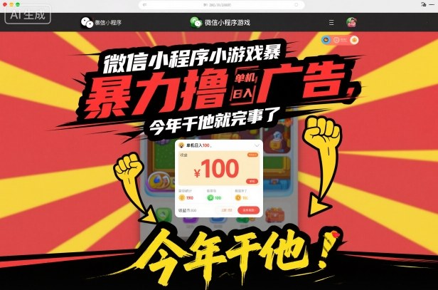 微信小程序小游戏暴力撸广告，单机日入100，今年干他就完事了-Ai创业网