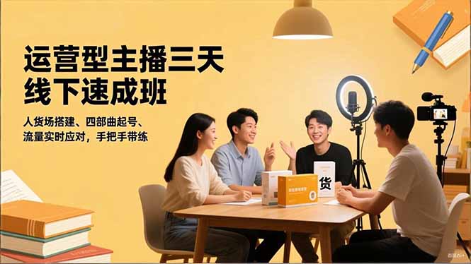 运营型主播三天线下班，人货场搭建,四部曲起号,流量实时应对，手把手带练-Ai创业网