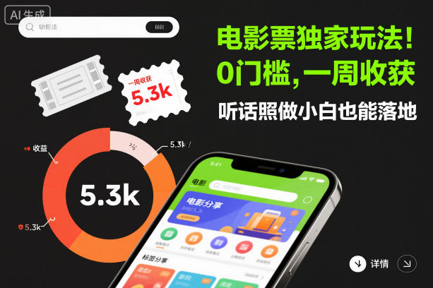 电影票独家玩法！0门槛，一周收获5.3k，听话照做小白也能落地【揭秘】-Ai创业网