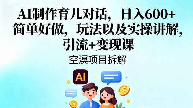 AI制作育儿对话，日入6张+，简单好做，玩法以及实操讲解，引流+变现课-Ai创业网
