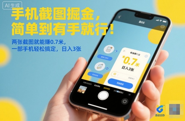 手机截图掘金，简单到有手就行！两张截图就能賺0.7米，一部手机轻松搞定，日入3张【揭秘】-Ai创业网