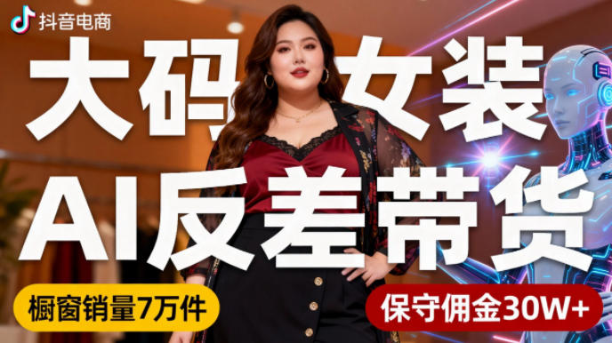抖音小众赛道，大码女装AI反差带货，不用直播，每天6条作品，橱窗卖7万件，保守佣金30W+-Ai创业网