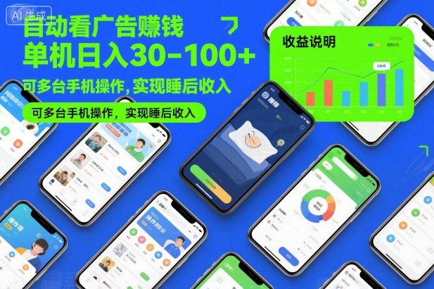 自动看广告賺钱，单机日入30-100+，可多台手机操作，实现睡后收入【揭秘】-Ai创业网