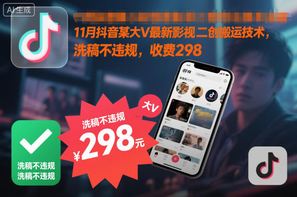 11月抖音某大V最新影视二创搬运技术，洗稿不违规，收费298-Ai创业网