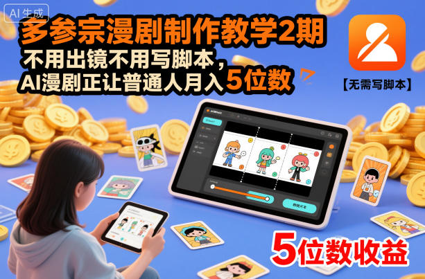 多参宗漫剧制作教学2期，不用出镜不用写脚本，AI漫剧正让普通人月入5位数-Ai创业网