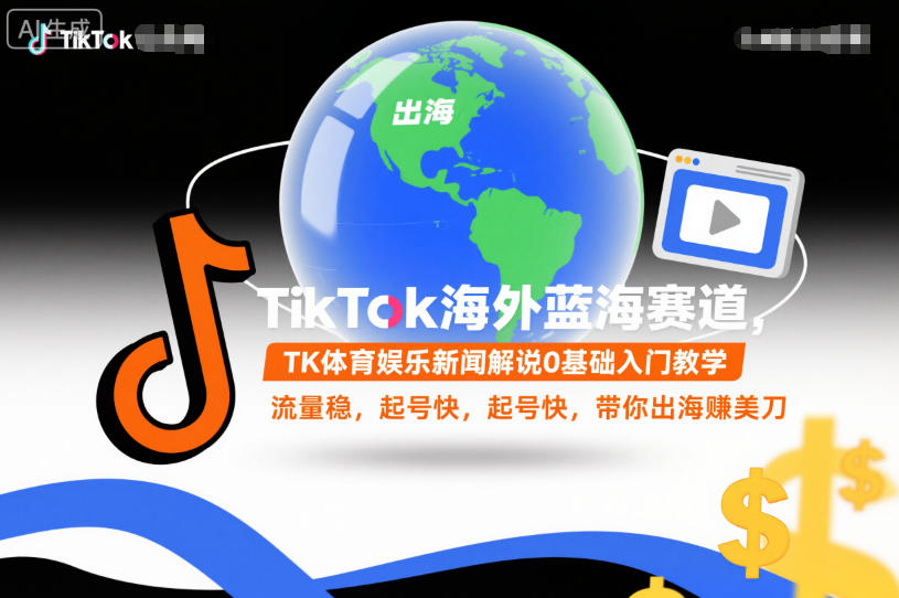 TikTok海外蓝海赛道，TK体育娱乐新闻解说0基础入门教学，流量稳，起号快，带你出海賺美刀-Ai创业网
