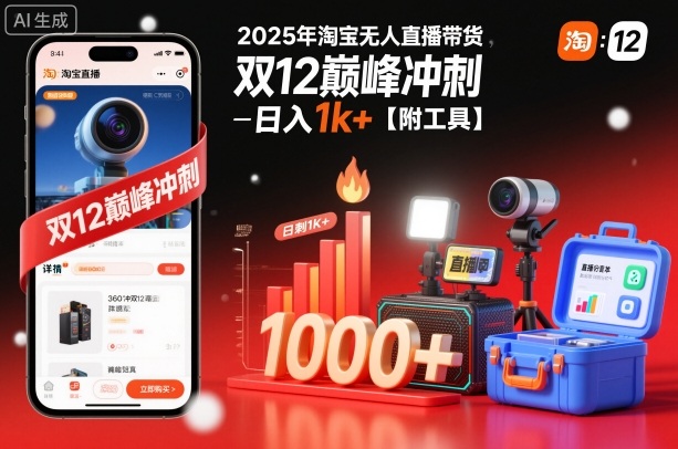 2025年淘宝无人直播带货，冲刺双12，日入1k+【附工具】【揭秘】-Ai创业网