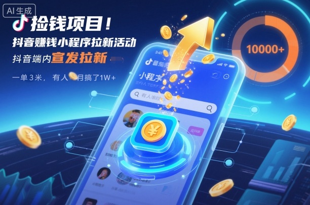 捡钱项目！抖音賺钱小程序拉新活动，抖音端内宣发拉新，一单3米，有人半个月搞了1W+-Ai创业网
