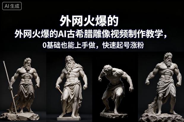 外网火爆的AI古希腊雕像视频制作教学，0基础也能上手做，快速起号涨粉-Ai创业网
