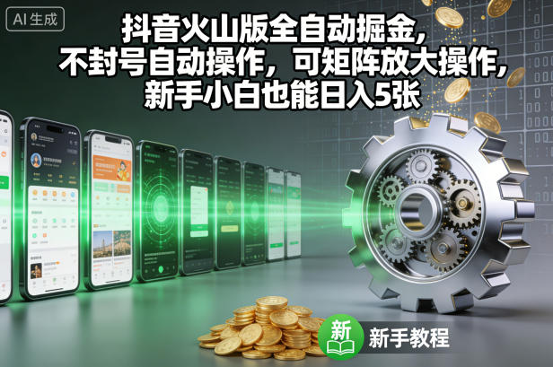 抖音火山版全自动掘金，不封号自动操作，可矩阵放大操作，新手小白也能日入5张【揭秘】-Ai创业网