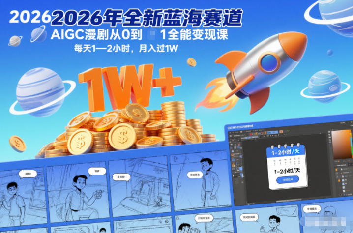 2026年全新蓝海赛道AIGC漫剧从0到1全能变现课，每天1—2小时，月入过1W-Ai创业网