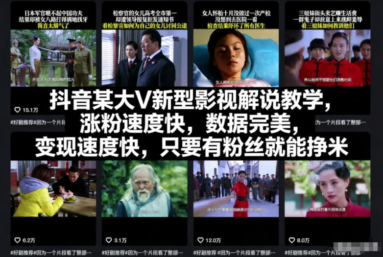 抖音某大V新型影视解说教学，涨粉速度快，数据完美，变现速度快，只要有粉丝就能挣米-Ai创业网