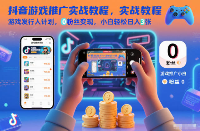 抖音游戏推广实战教程，游戏发行人计划，0粉丝变现，小白轻松日入3张-Ai创业网