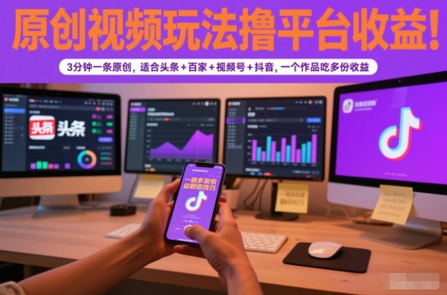 原创视频玩法撸平台收益，3分钟一条原创，适合头条+百家+视频号+抖音，一个作品吃多份收益-Ai创业网