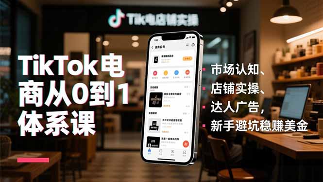 TikTok电商从0到1体系课，市场认知、店铺实操、达人广告，新手避坑稳赚美金-Ai创业网