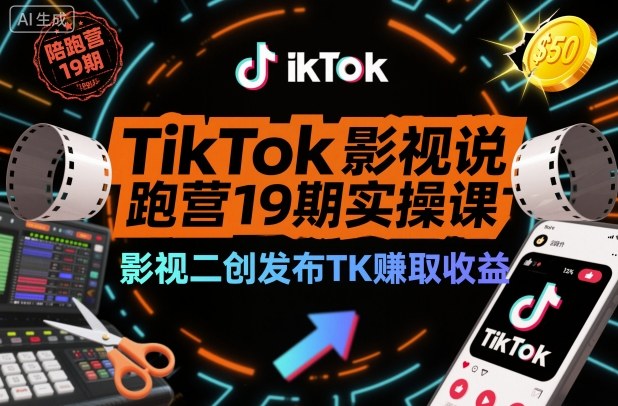 TikTok影视解说陪跑营19期实操课，影视二创发布TK賺取收益，万播收益50美金(更新)-Ai创业网