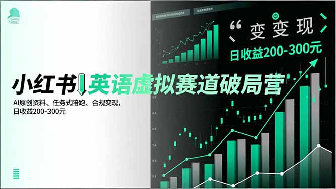 小红书英语虚拟赛道破局营，AI原创资料、任务式陪跑、合规变现，日收益200-300元-Ai创业网