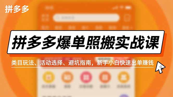 拼多多爆单照搬实战课，类目玩法、活动选择、避坑指南，新手小白快速出单赚钱-Ai创业网