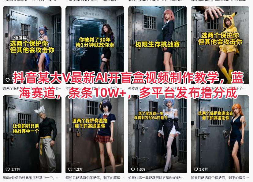 抖音某大V最新AI开盲盒视频制作教学，蓝海赛道，条条10W+，多平台发布撸分成-Ai创业网