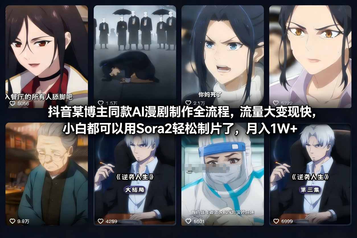 抖音某博主同款AI漫剧制作全流程，流量大变现快，小白都可以用Sora2轻松制片了，月入1W+-Ai创业网