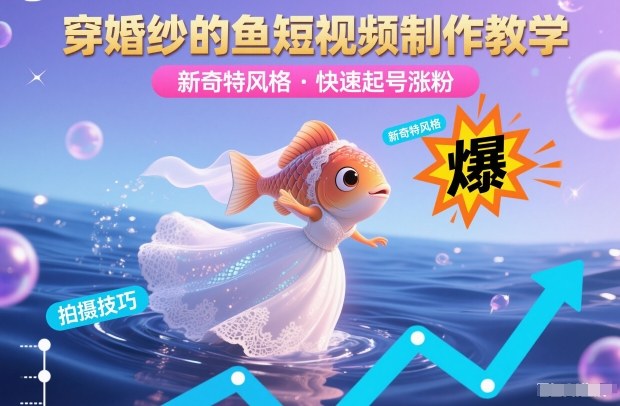 穿婚纱的鱼短视频制作教学，新奇特风格，快速起号涨粉-Ai创业网
