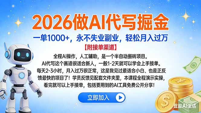 2026做AI代写掘金，一单1000+，永不失业副业，轻松月入过万-Ai创业网