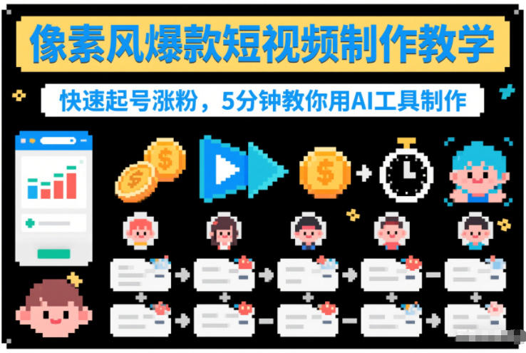 像素风爆款短视频制作教学，快速起号涨粉，5分钟教你用AI工具制作-Ai创业网