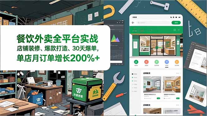 餐饮外卖全平台实战，店铺装修、爆款打造、30天爆单，手把手教学，单店月订单增长200%+-Ai创业网