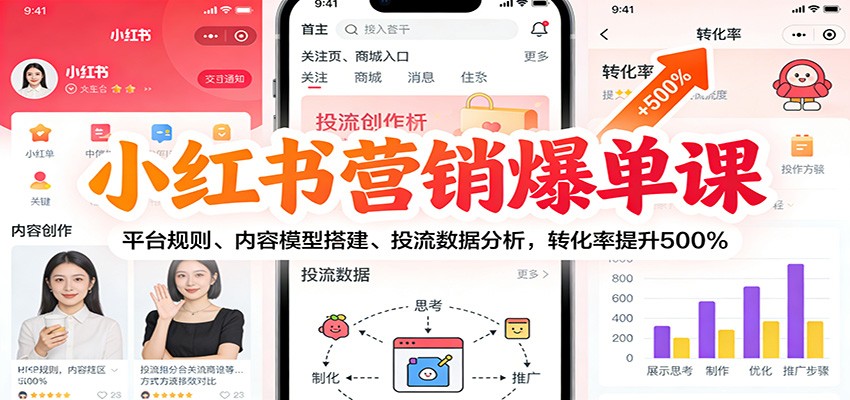 小红书营销爆单课：平台规则、内容模型搭建、投流数据分析，转化率提升500%-Ai创业网