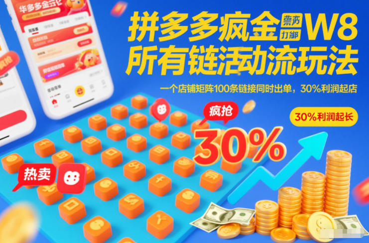 拼多多疯狂活动流玩法，所有链接全部打标，一个店铺矩阵100条链接同时出单，30%利润起店-Ai创业网