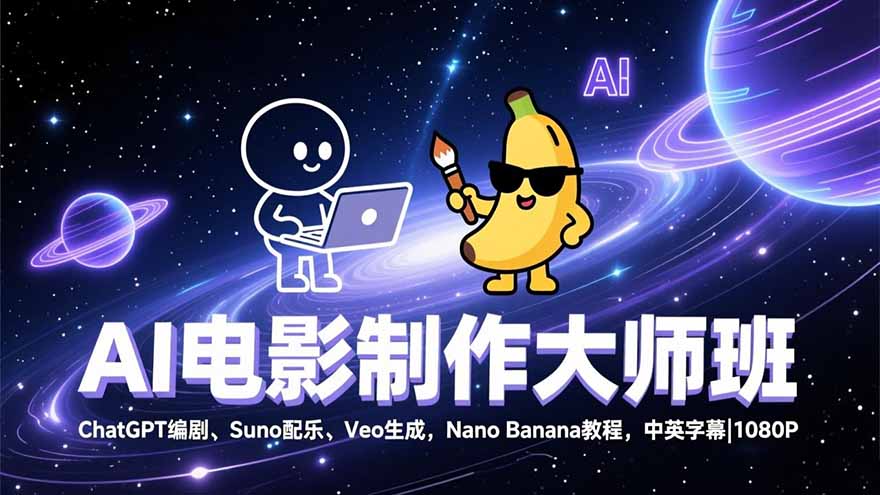 AI电影制作大师班：ChatGPT编剧、Suno配乐、Veo生成，Nano Banana教程，中英字幕|1080P-Ai创业网