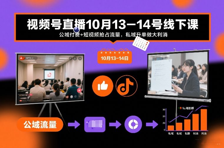 视频号直播10月13-14号线下课，公域付费+短视频抢占流量，私域升单做大利消-Ai创业网