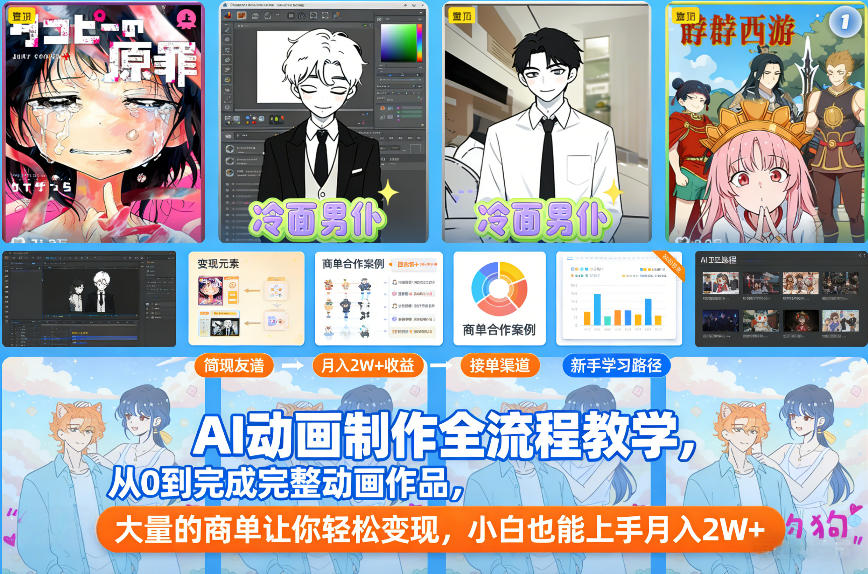 AI动画制作全流程教学，从0到完成完整动画作品，大量的商单让你轻松变现，小白也能上手月入2W+-Ai创业网