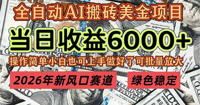 2026年新风口赛道，当日6000+以上，可批量放大，月收入20万+，长期绿色稳定的项目-Ai创业网
