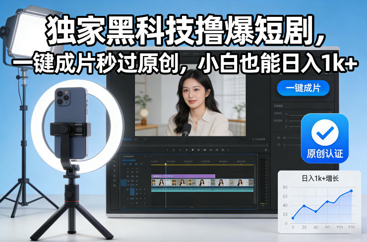 独家黑科技撸爆短剧，一键成片秒过原创，小白也能日入1k+【揭秘】-Ai创业网