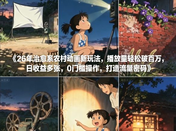 26年治愈系农村动画新玩法，播放量轻松破百万，日收益多张，0门槛操作，打造流量密码-Ai创业网