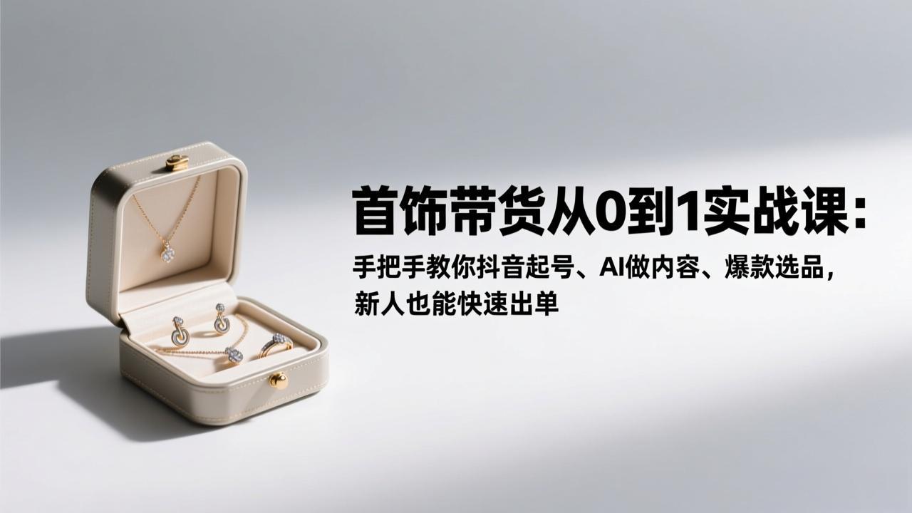 首饰带货从0到1实战课：手把手教你抖音起号、AI做内容、爆款选品，新人也能快速出单-Ai创业网