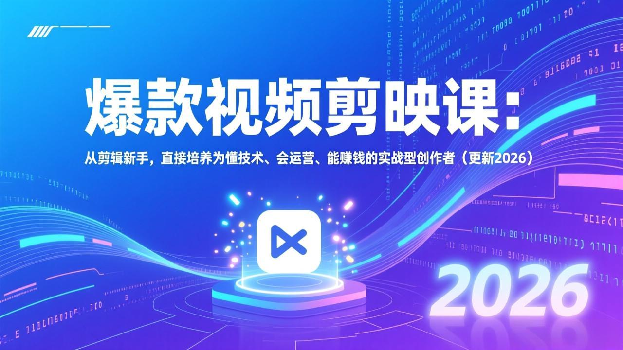爆款视频剪映课：从剪辑新手，直接培养为懂技术、会运营、能赚钱的实战型创作者(更新2026-Ai创业网