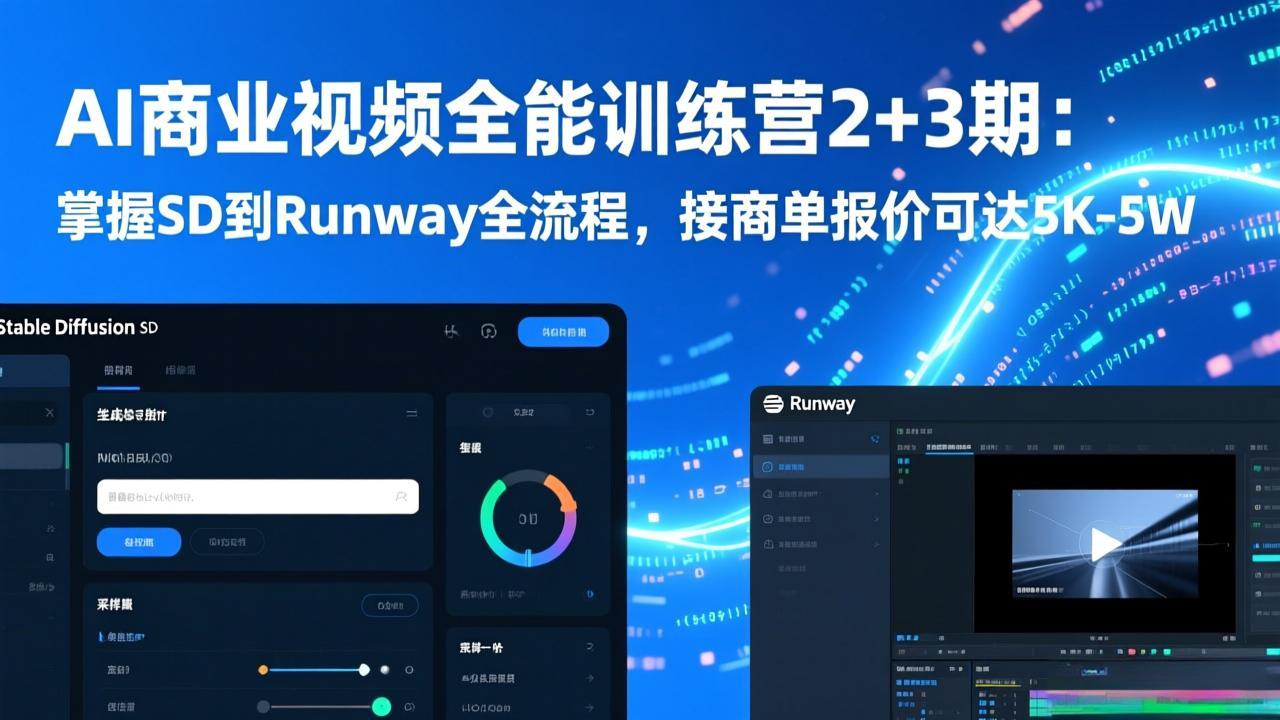 AI商业视频全能训练营2+3期：掌握SD到Runway全流程，接商单报价可达5K-5W-Ai创业网