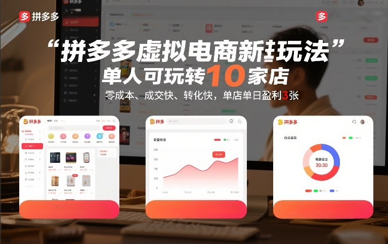 拼多多虚拟电商新玩法，单人可玩转10家店，零成本、成交快、转化快，单店单日盈利3张【揭秘】-Ai创业网