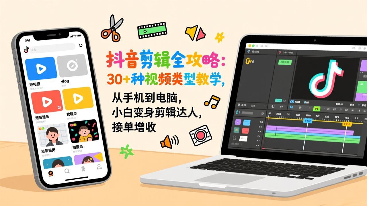 抖音剪辑全攻略：30+种视频类型教学，从手机到电脑，小白变身剪辑达人，接单增收-Ai创业网