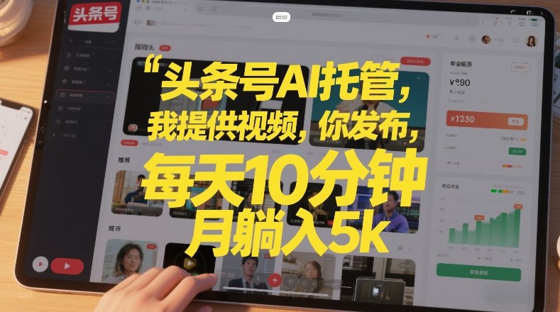 头条号AI托管，我提供视频，你发布，每天10分钟，月躺入5k+【揭秘】-Ai创业网