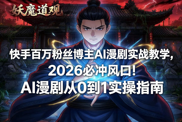 快手百万粉丝博主AI漫剧实战教学，2026必冲风口！AI漫剧从0到1实操指南-Ai创业网
