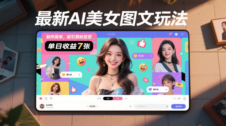 最新AI美女图文玩法，制作简单，吸引男粉变现，单天收益7张-Ai创业网