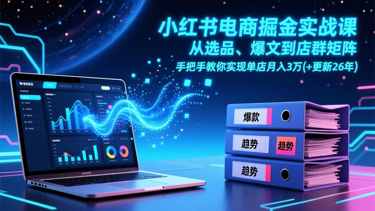 小红书电商掘金实战课，从选品、爆文到店群矩阵，手把手教你实现单店月入3万+(更新26年-Ai创业网