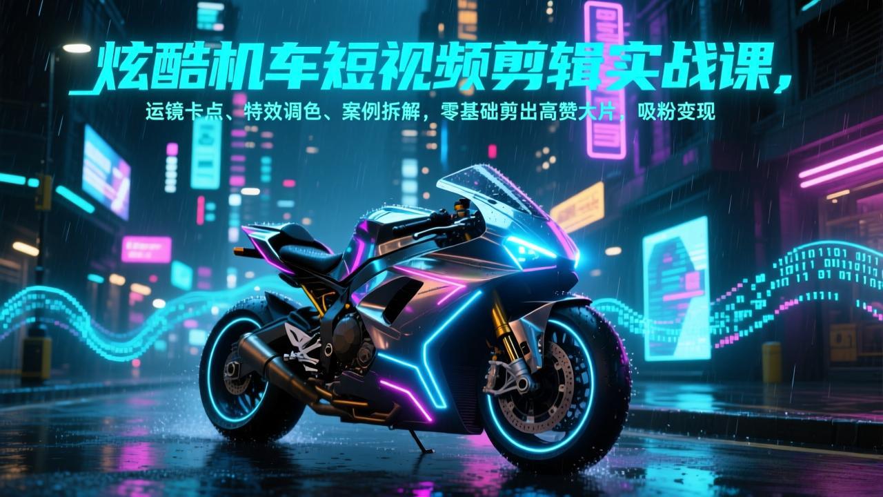 炫酷机车短视频剪辑实战课，运镜卡点、特效调色、案例拆解，零基础剪出高赞大片，吸粉变现-Ai创业网