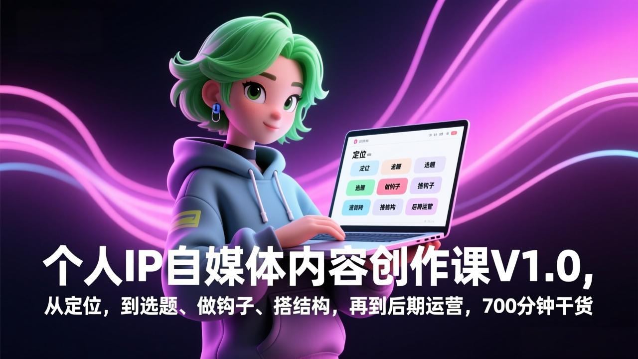 个人IP自媒体内容创作课V1.0，从定位，到选题、做钩子、搭结构，再到后期运营，700分钟干货-Ai创业网